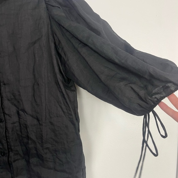 Lu•ciee Valerie Ramie Shirt black eco-friendly button collar blouse size small - Picture 6 of 11